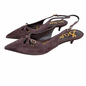 Sam Edelman Dark Brown Suede Pointed Slingback Flats with Kitten Heel